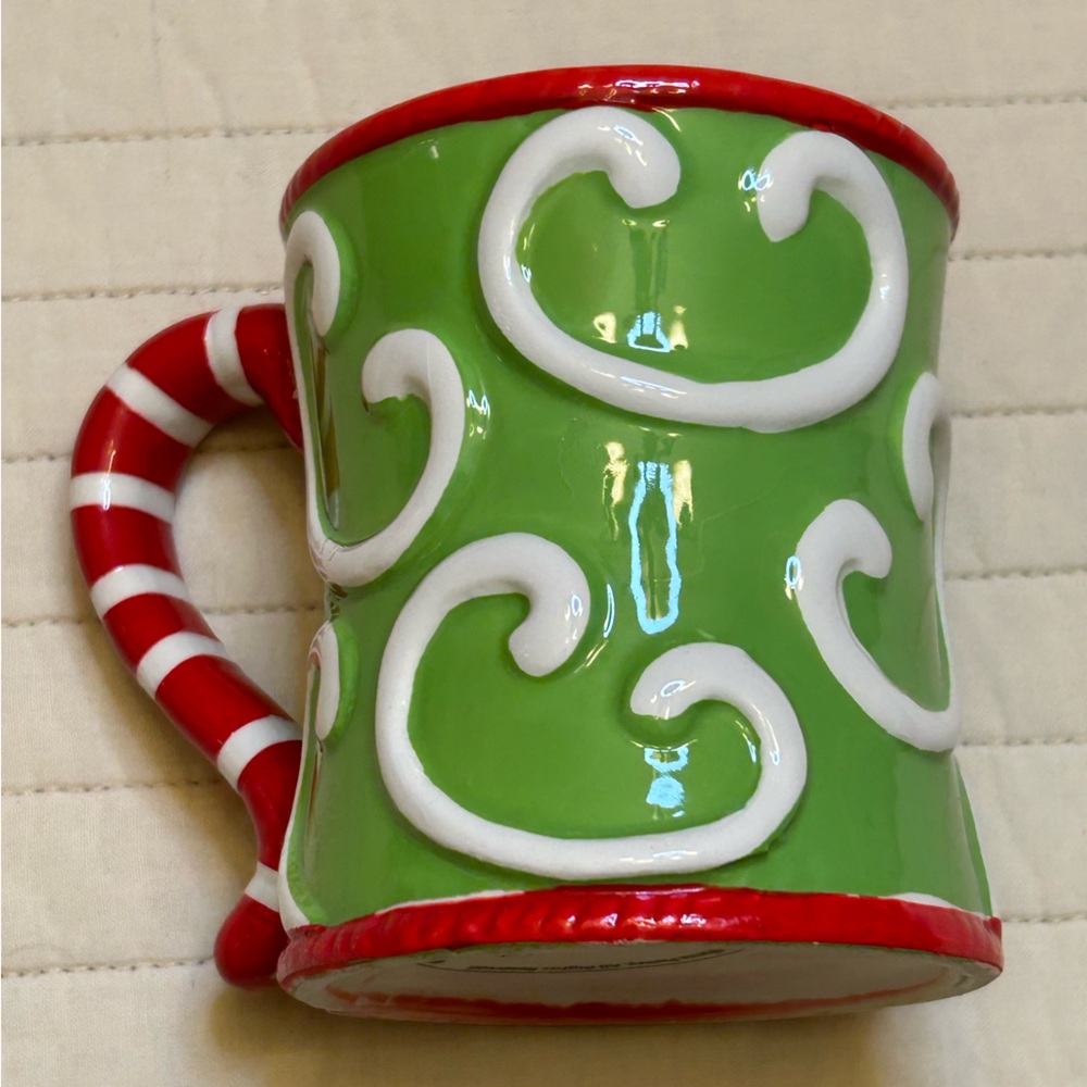 California Pantry Candy Cane Christmas Coffee Mug Green and Red Ceramic Holiday
